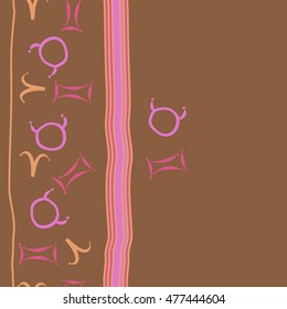 Vertical striped  pattern of zodiac signs, seamless. Hand drawn.