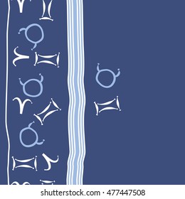 Vertical striped  pattern of zodiac signs, seamless. Hand drawn.
