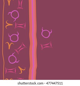 Vertical striped  pattern of zodiac signs, seamless. Hand drawn.