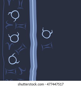 Vertical striped  pattern of zodiac signs, seamless. Hand drawn.