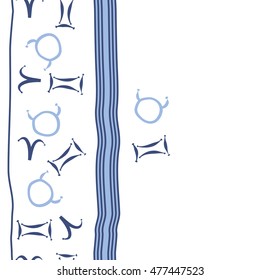 Vertical striped  pattern of zodiac signs, seamless. Hand drawn.