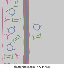 Vertical striped  pattern of zodiac signs, seamless. Hand drawn.