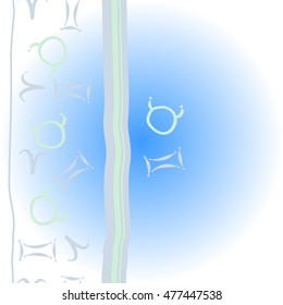 Vertical striped  pattern of zodiac signs. Hand drawn.