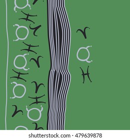 Vertical striped  pattern with zodiac signs, seamless. Hand drawn.