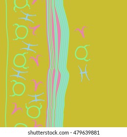 Vertical striped  pattern with zodiac signs, seamless. Hand drawn.