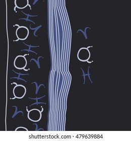 Vertical striped  pattern with zodiac signs, seamless. Hand drawn.