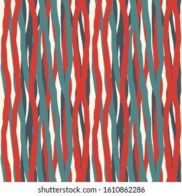 Vertical striped seamless pattern. Freehand surface print. Organic, natural camouflage texture. Handdrawn background. Repeating irregular overlay brush stripes motif. Vector abstract graphic wallpaper