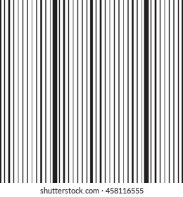 Vertical striped seamless pattern. Repeating texture with black parallel straight lines on white background. Lined vector illustration.