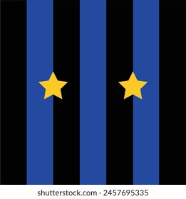 Vertical stripes black and blue with 2 stars