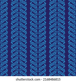 vertical stripes of blue leaves seamless vector pattern