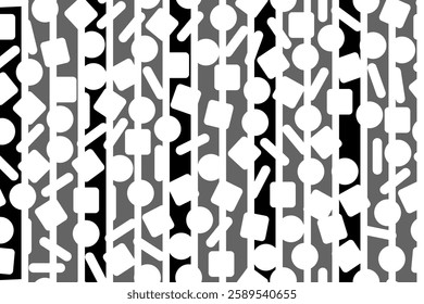Vertical stripes with circles, squares and capsules. Geometric pattern for wallpaper. Endless flat vector design.