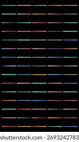 Vertical stripes with colorful, segmented lines on a black background.