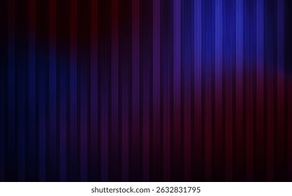 Vertical stripes create a dynamic background with a vibrant gradient of red and blue tones.