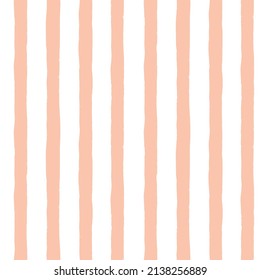 Vertical stripes hand-painted seamless vector background. Coral pink peach stripes wavy brush stroke lines repeating pattern. Striped abstract feminine backdrop texture for fabric, wrapping, decor.