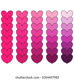 Vertical stripes with hearts, red, violet, vector illustration, good for valentines day, website or as a background