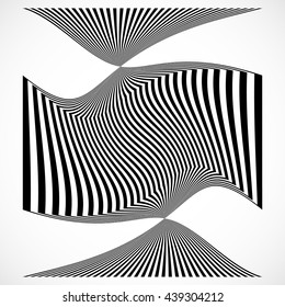 Vertical stripes, lines with distortion, warp effect. Abstract monochrome geometry illustration.