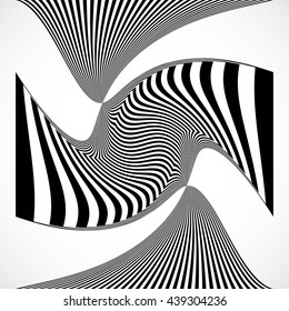 Vertical stripes, lines with distortion, warp effect. Abstract monochrome geometry illustration.