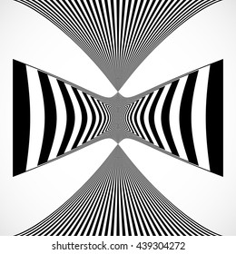 Vertical stripes, lines with distortion, warp effect. Abstract monochrome geometry illustration.