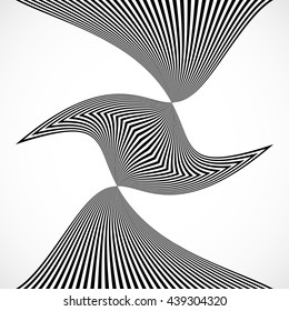Vertical stripes, lines with distortion, warp effect. Abstract monochrome geometry illustration.