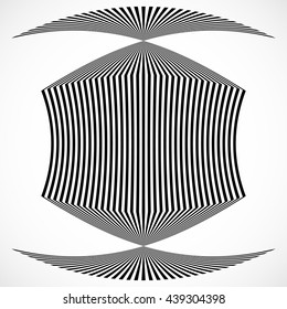 Vertical stripes, lines with distortion, warp effect. Abstract monochrome geometry illustration.