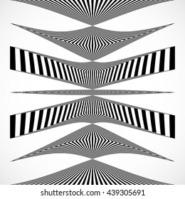 Vertical stripes, lines with distortion, warp effect. Abstract monochrome geometry illustration.