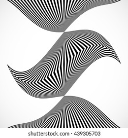 Vertical stripes, lines with distortion, warp effect. Abstract monochrome geometry illustration.