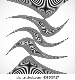 Vertical stripes, lines with distortion, warp effect. Abstract monochrome geometry illustration.