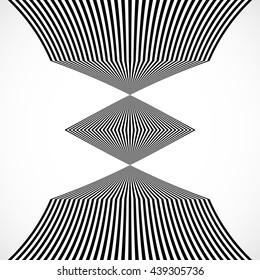 Vertical stripes, lines with distortion, warp effect. Abstract monochrome geometry illustration.