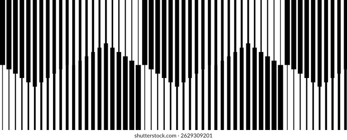 Padrão de listras verticais com efeito de meio-tom desbotado. Linhas pretas paralelas retas em plano de fundo branco. Papel de parede com ilusão ótica. Impressão geométrica abstrata listada. Ilustração gráfica vetorial.