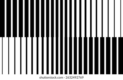 Vertical stripes pattern with ripple effect. Parallel black lines on white background. Wallpaper with optical illusion. Abstract geometric streaky print. Vector graphic illustration.