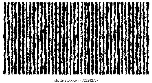 Vertical stripes with rugged, ornamental edges, in black and white