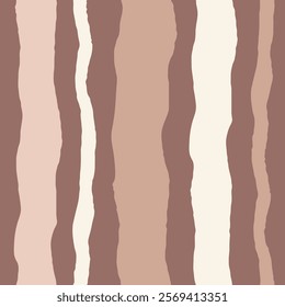 Vertical Stripes Seamless Pattern Beige and brown colors. Abstract hand drawn minimal background with stripped organic texture. Modern primary repeat vector illustration