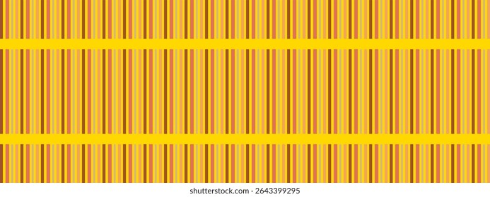 A vertical stripes in shades of yellow and reddish brown, punctuated by two horizontal solid yellow bands.