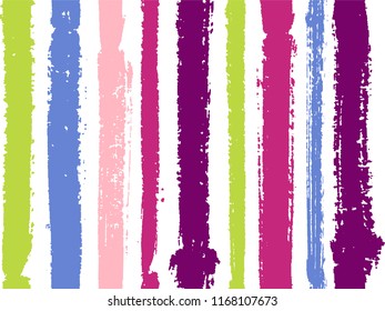 Vertical stripes of thick and thin paint or ink lines seamless vector pattern design. Brush stroke stripes vertical pattern for clothes textile fabric. Grunge striped modern ink pink blue line art.