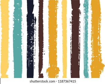 Vertical stripes of thick and thin paint or ink lines seamless vector pattern on white. Brush stroke stripes vertical pattern for clothes textile fabric. Grunge striped watercolor paint line art.