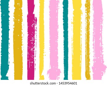 Vertical stripes of thick and thin paint or ink lines seamless vector pattern design. Brush stroke stripes vertical pattern for clothes textile fabric. Grunge striped minimal watercolor line art.