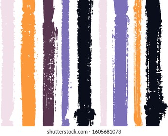 Vertical stripes of thick and thin paint or ink lines seamless vector pattern on white. Brush stroke stripes vertical pattern for clothes textile fabric. Grunge striped hipster watercolor line art.