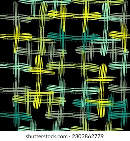 Vertical stripes of thick and thin paint or ink lines seamless vector pattern on white.  Bright and colorful modern vector texture.