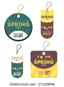 Vertical Style Spring Sale Price, Discount Tag Objects, Banner, Label Vector Design Set