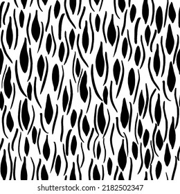 Vertical stylized leaves with halved circles in a row seamless pattern. Geometric hand drawn vector. Modern abstract black  pattern with  elements plants.