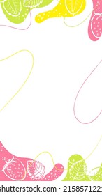 Vertical Summer Banner With Graphic Strawberries, Leaves, Colorful Abstract Waves, Splashes and Brush Strokes. Perfect for Social Media Content and Printed Materials