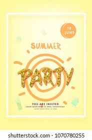Vertical Summer Party banner.  Template for holiday design. Vector illustration.