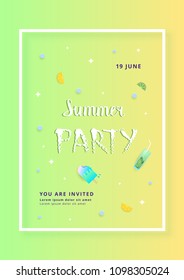 Vertical Summer Party banner.  Template for holiday summer flyer design. Vector illustration.