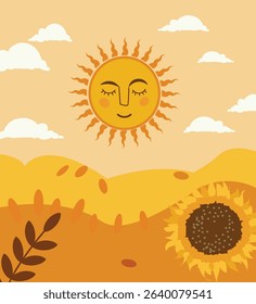 vertical Summer Solstice vector designs. Features sunny landscapes, sunflowers, beaches and trees. Ideal for seasonal cards, posters, social media stories.