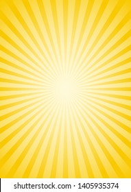 Vertical sunlight  background. Powder yellow color burst background. Vector illustration. Sun beam ray sunburst pattern background. Retro bright backdrop.