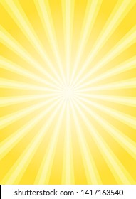 Vertical sunlight  background. yellow color burst background. Vector illustration. Sun beam ray sunburst pattern background. Retro bright backdrop. vintage placard or poster. Sunny banner
