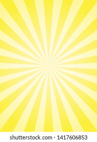 Vertikaler Sonnenlichthintergrund. gelbe Farbe brach Hintergrund. Vektorgrafik. Sonnenstrahlen-Sonnenburstmuster-Hintergrund. Retro heller Hintergrund. Vintage-Plakat oder Plakat. Sonnenbanner