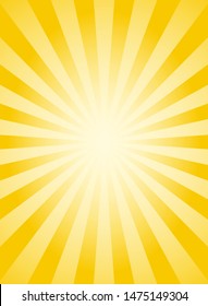 Fondo vertical de la luz solar. fondo de ráfaga de color amarillo.Ilustración vectorial. Fondo del patrón de rayo solar de rayos solares. Fondo retro brillante. carteles o afiches antiguos. Banner soleado