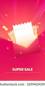 Vertical super promotion discount information red background template