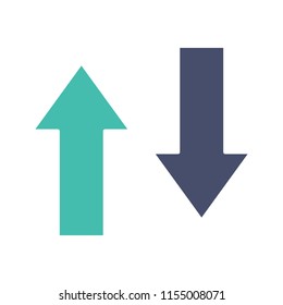 Vertical swap glyph color icon. Silhouette symbol on white background with no outline. Exchange arrows. Vertical flip. Import and export. Negative space. Vector illustration